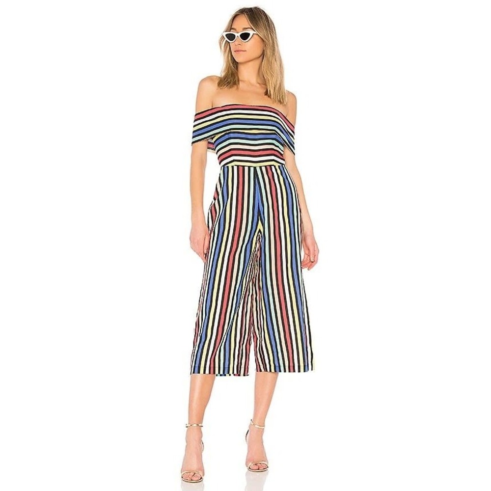House of Harlow x Revolve Off Shoulder Wide Leg Cropped Jumpsuit Stripe Size XXS